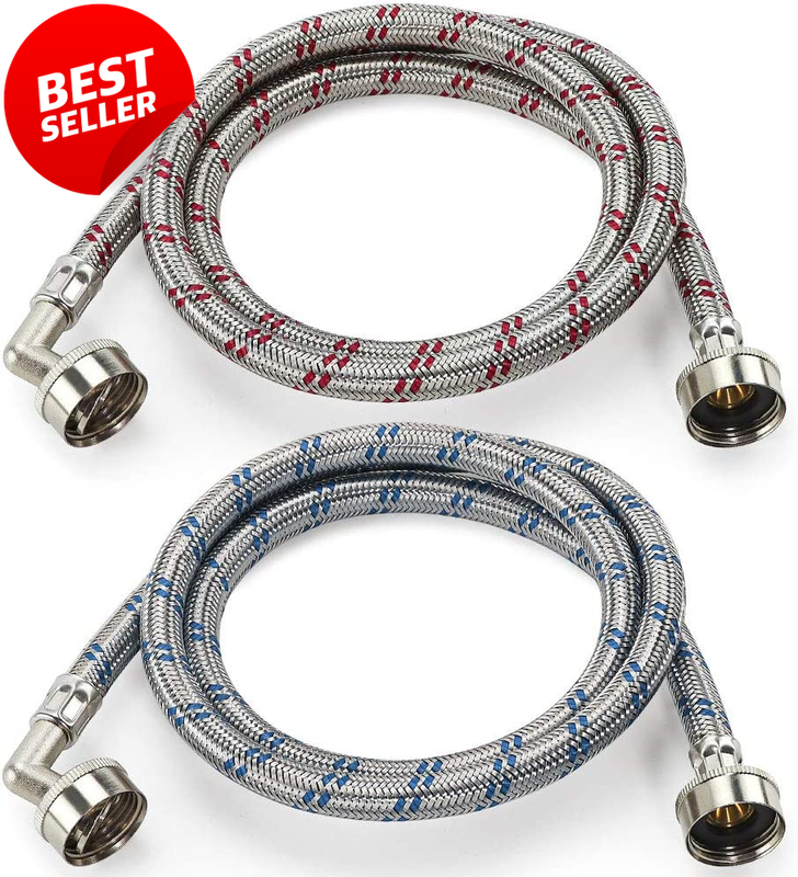 4FT Washer Inlet Hoses 2 Pack Stainless Steel Burst Proof 90° Elbow - US