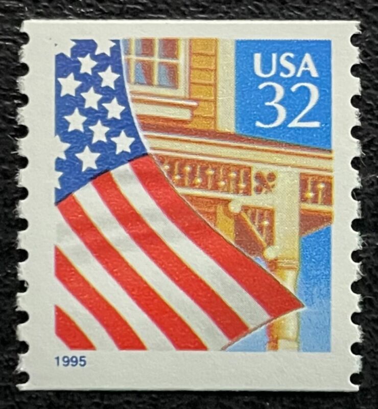 1995 Scott #2914, 32¢, FLAG OVER PORCH - Coil Single Blue "1995" - Mint NH