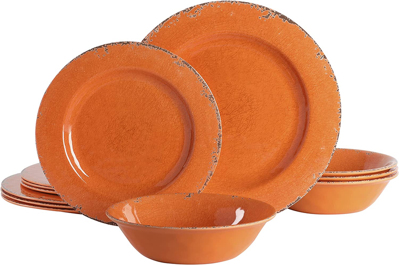 Gibson Home Mauna 12 Piece Orange Melamine Dinnerware Set