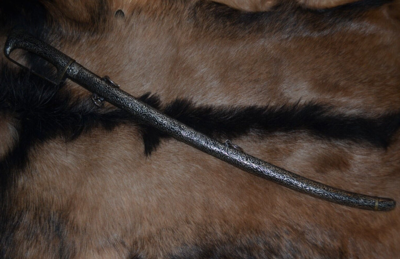 Vintage Morocco "Sword" Islamic Handcrafted Blade Engraved Silver Berber Nimcha