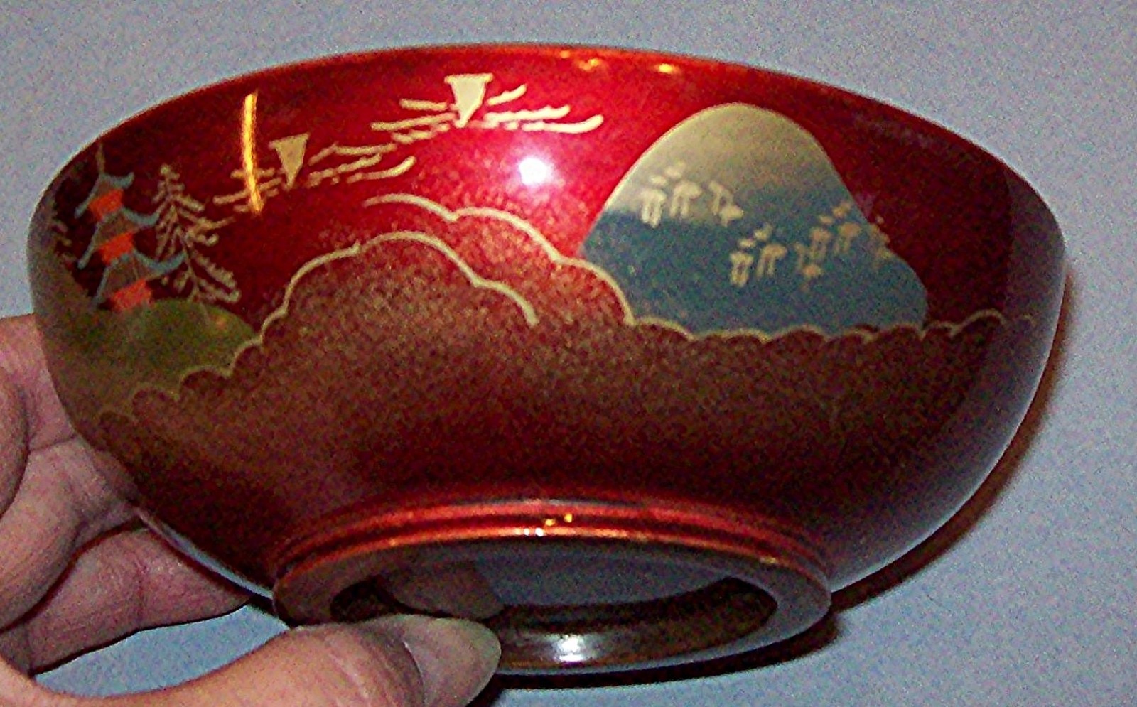 Japanese Lacquer Ware Bowl Vtg 5 pc Set Red Wooden
