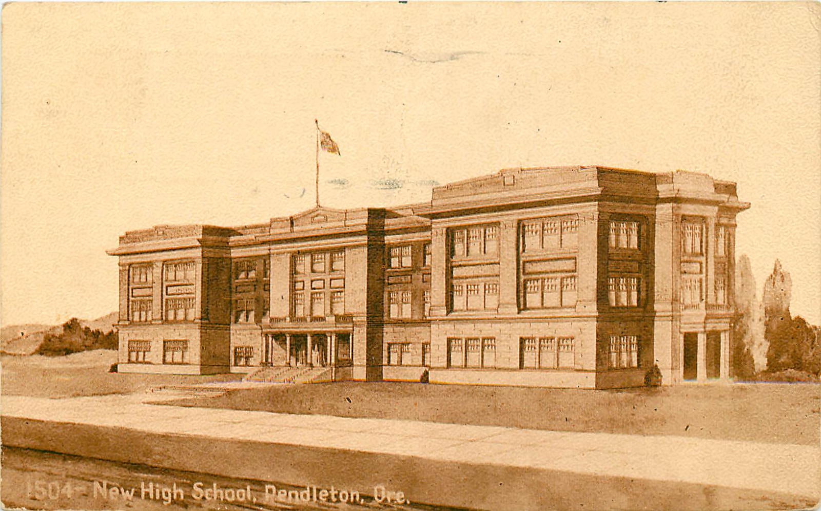 DB OR Postcard C685 Unusual Cancel 1912 New High School Pendleton