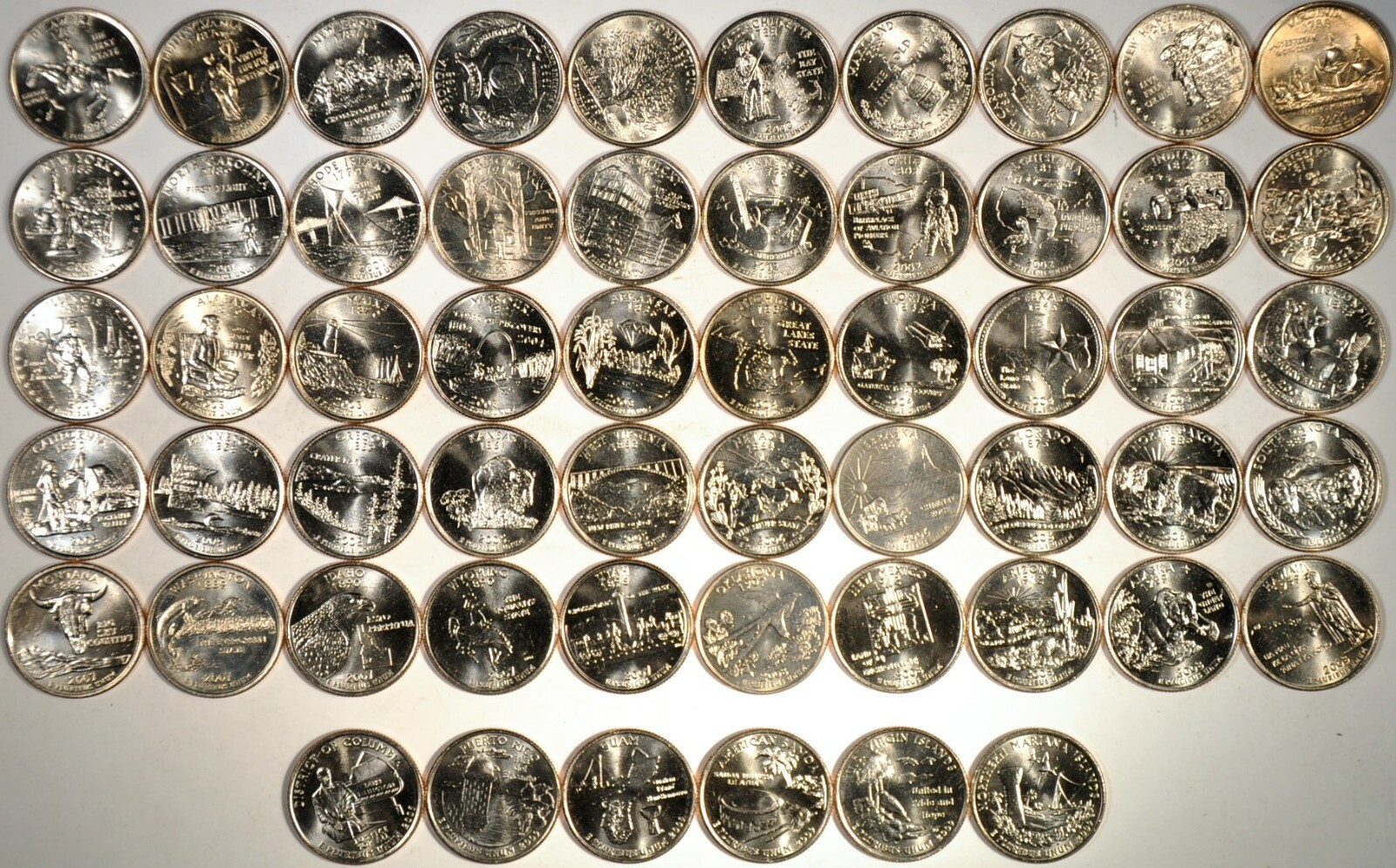 アート・デザイン・音楽 STATE SERIES QUARTERS (1999-2009) 1999-2009 STATE QUARTER SET W/PLACEMENT DIAGRAM MINT