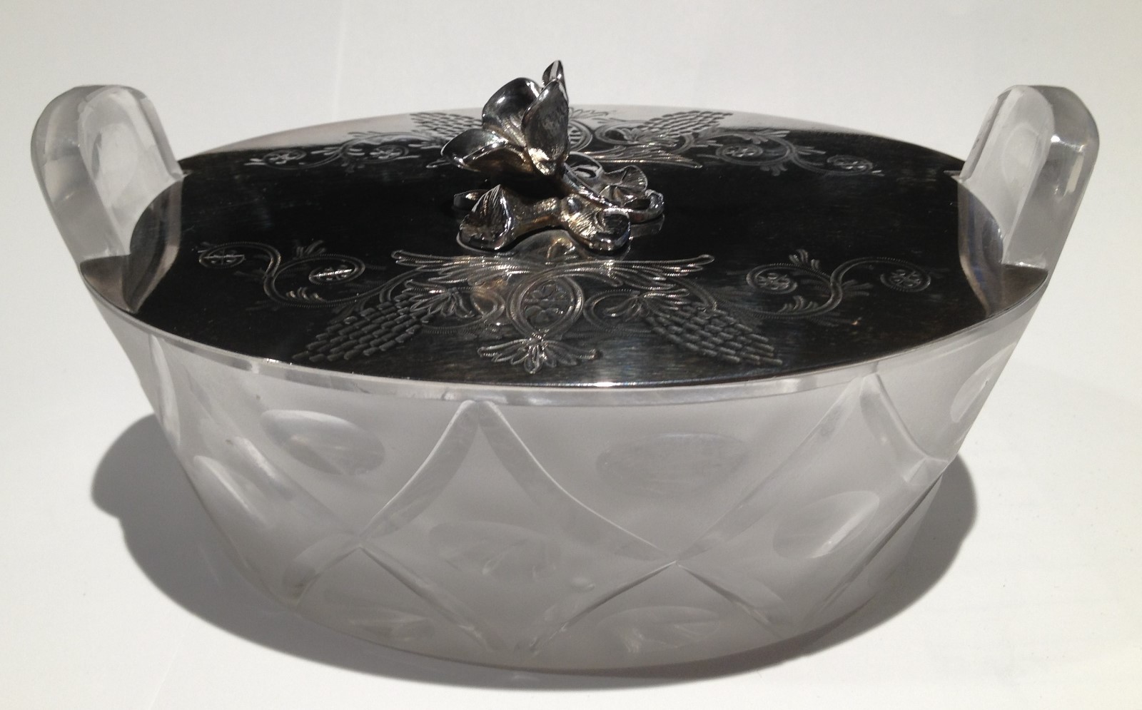 Antique Silver Plate and Cut Glass Butter Dish - Hukin & Heath, England