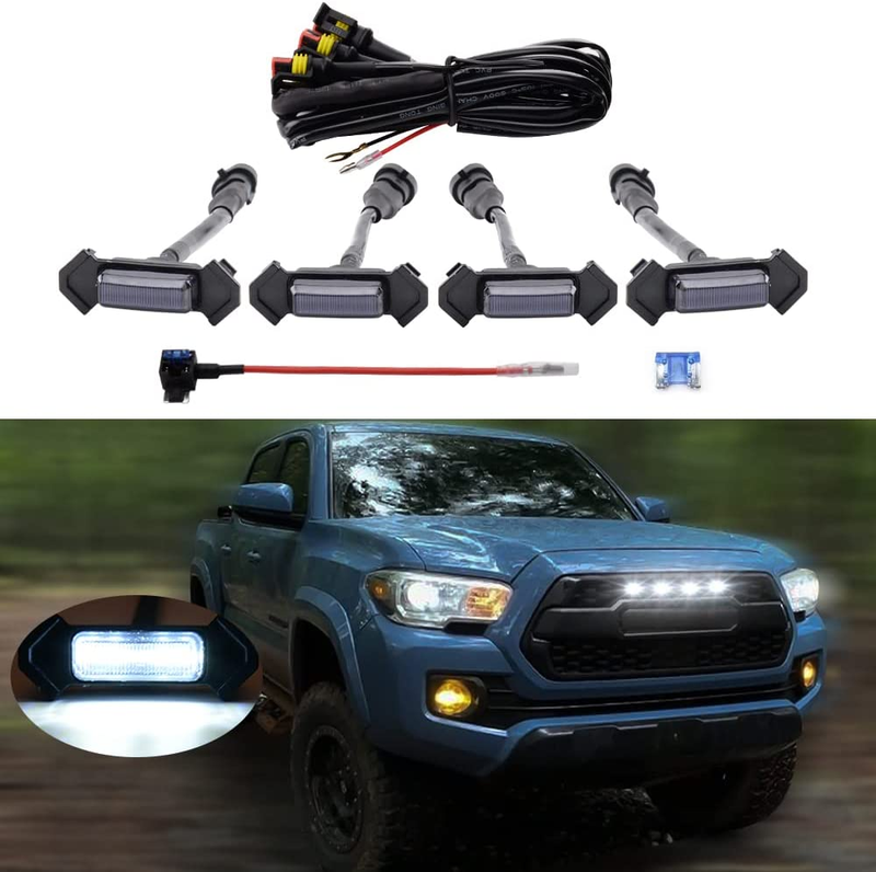 White LED Lights 4PCS Front Grille Raptor Lamps Car Accessories with Harness and