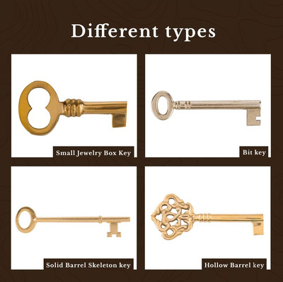 Antique Brass Plated Hollow Barrel Skeleton Key for Antique Cabinet Doors (1)