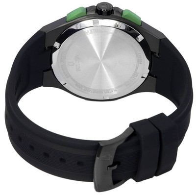 Pre-owned Bulova Maquina Chronograph Black Dial Silicone Strap Quartz 98b381 Mens Watch