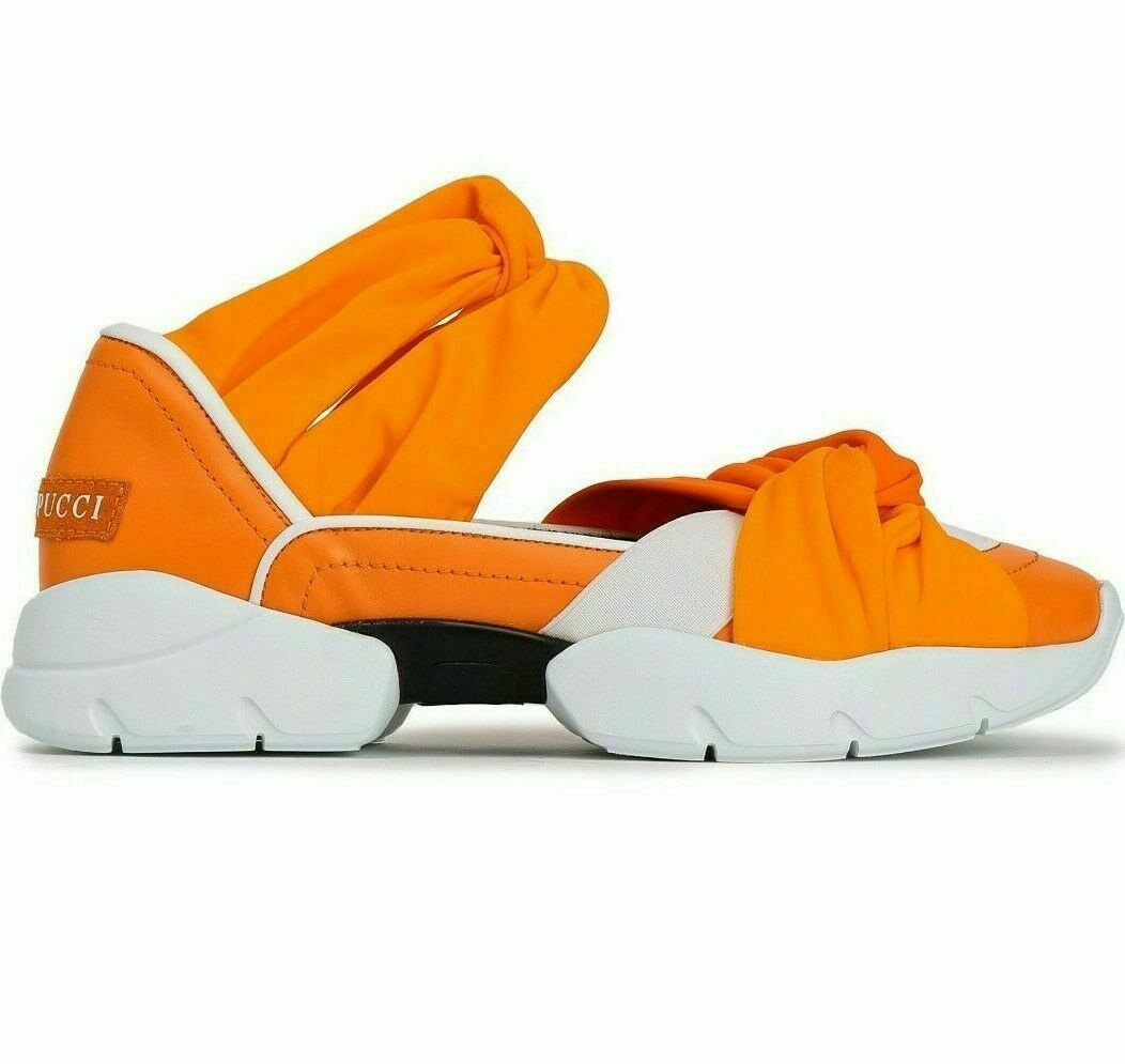 Pre-owned Emilio Pucci City Up Ruffle Trainers Shoes Slip-on Sneakers Shoes 39 In Orange