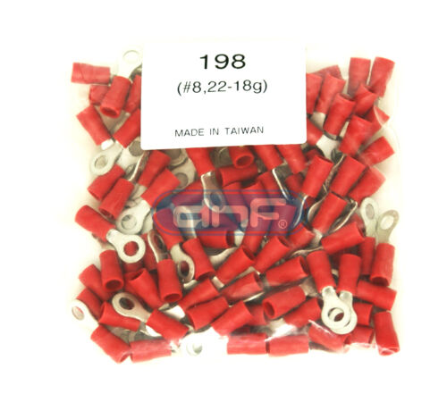 (100 PACK) 22-18 GAUGE RED RING TERMINALS ELECTRICAL WIRE CONNECTORS #8