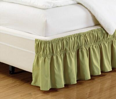 Wrap Around Easy Fit Dark SAGE Green Ruffled Elastic Solid Bed Skirt Fits Bot...