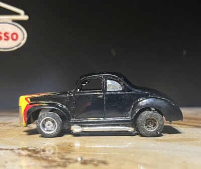 Vintage Tyco Black w/Flames '40 Ford Coupe HO Slot Car Hot Rod HP7 - Untested