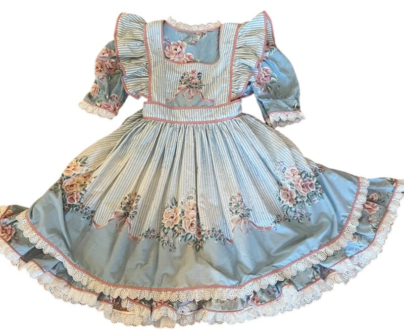 Daisy Kingdom ? Vintage Girls Dress Floral Apron Sz 6 Cottage Core Prairie