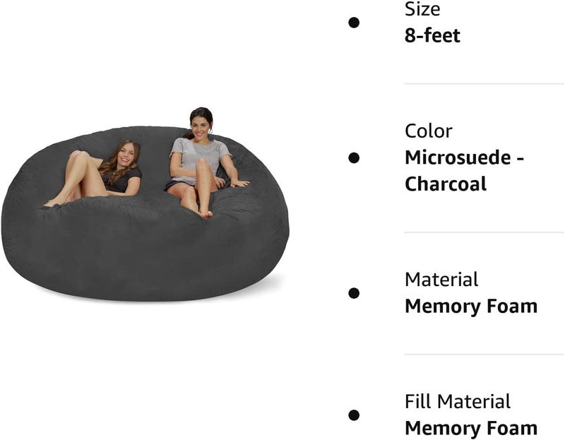 Bean Bag Chair: Giant 8' Memory Foam Furniture Bean Bag - Big Sofa with Soft Mic