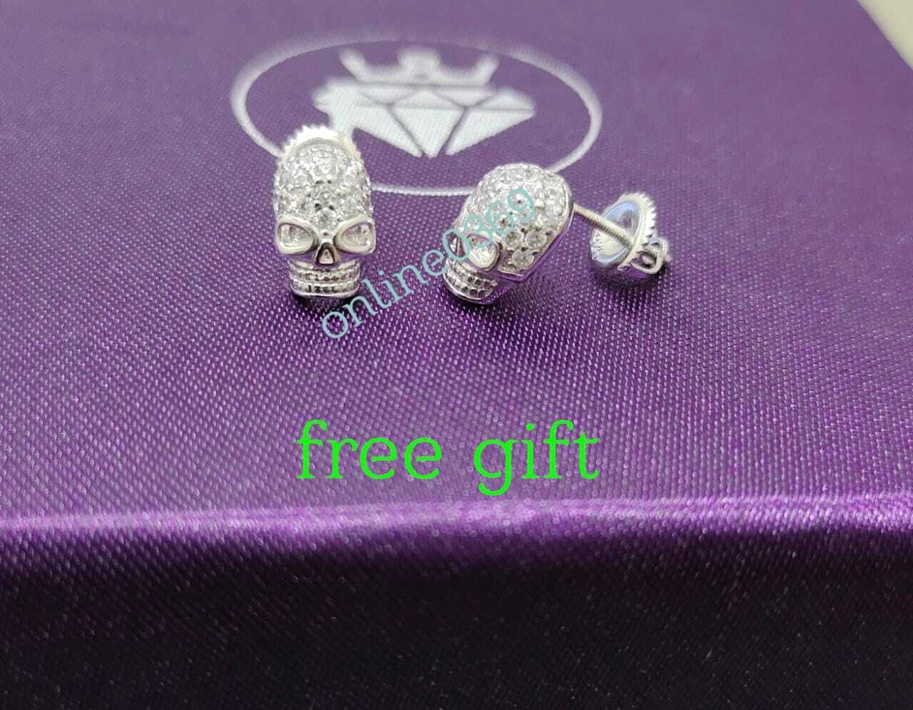 Pre-owned Online0369 2.44 Ct Round Vvs Natural Moissanite Skull Head Ring Silver Free Stud Gift Set In White