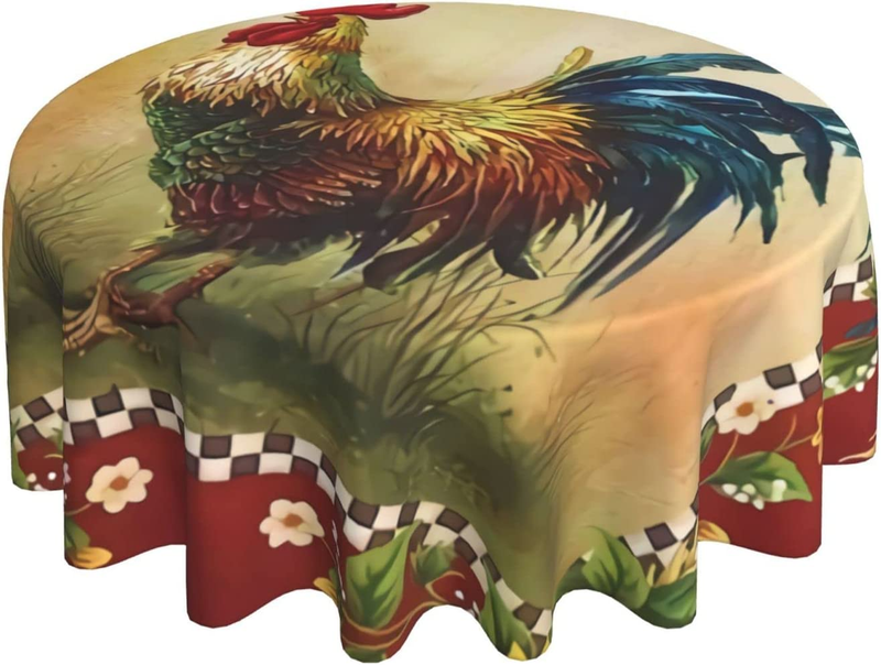 round Tablecloth Rooster Waterproof Oil Proof Table Cloth Machine Washable Polye