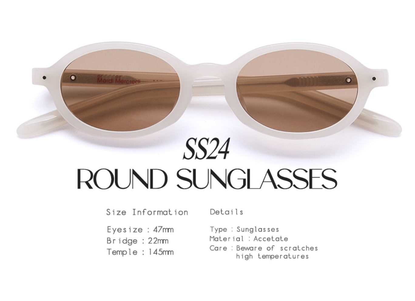 Pre-owned Mardi Mercredi Round Sunglasses M.o-001_ivory / + Pearl Accessories In Brown