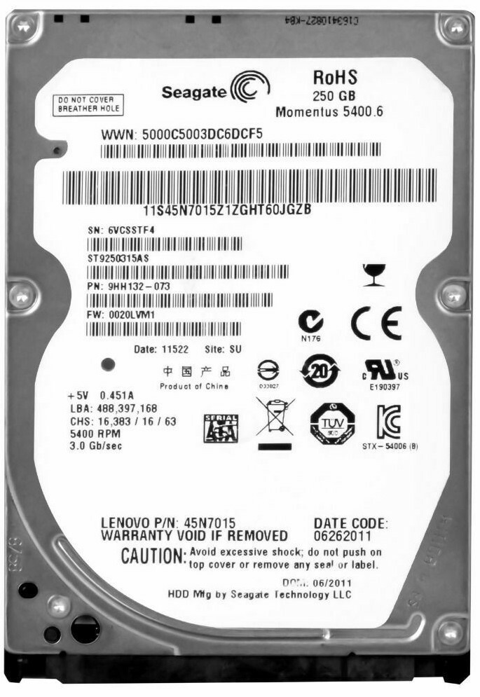 Hard Drive Seagate Momentus 5400RPM 250GB 8MB SATA II