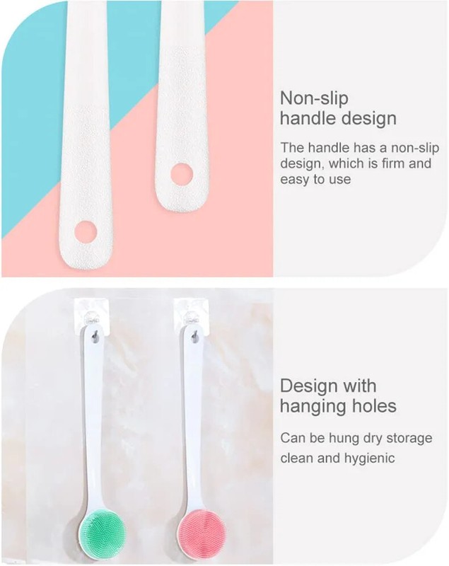Silicone Back Scrubber for Shower, Back Washer Brush Long Handle with Soft