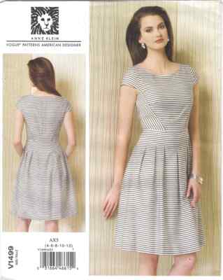 Vogue Sewing Pattern V1499 Anne Klein Dress Lined Cap Sleeve Sizes 4-12 FF UNCUT