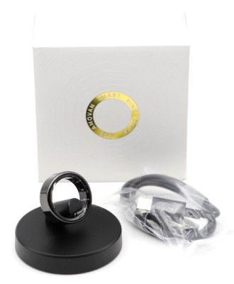 Amovan Smart Ring Health Tracker, Fitness Sleep Heart Rate Blood, Black, Size 8