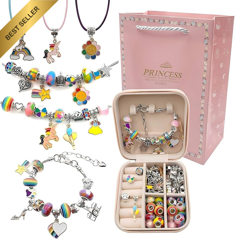 Charm Bracelet Making Kit for Girls with Jewelry Box 68Pc Bracelet Colorful | Pe