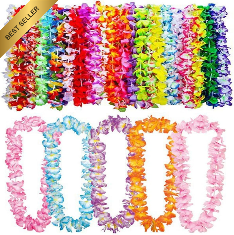 Colorful Hawaiian Leis, 25Pcs Tropical Flower Leis Bulk, Luau Party Summer Beach