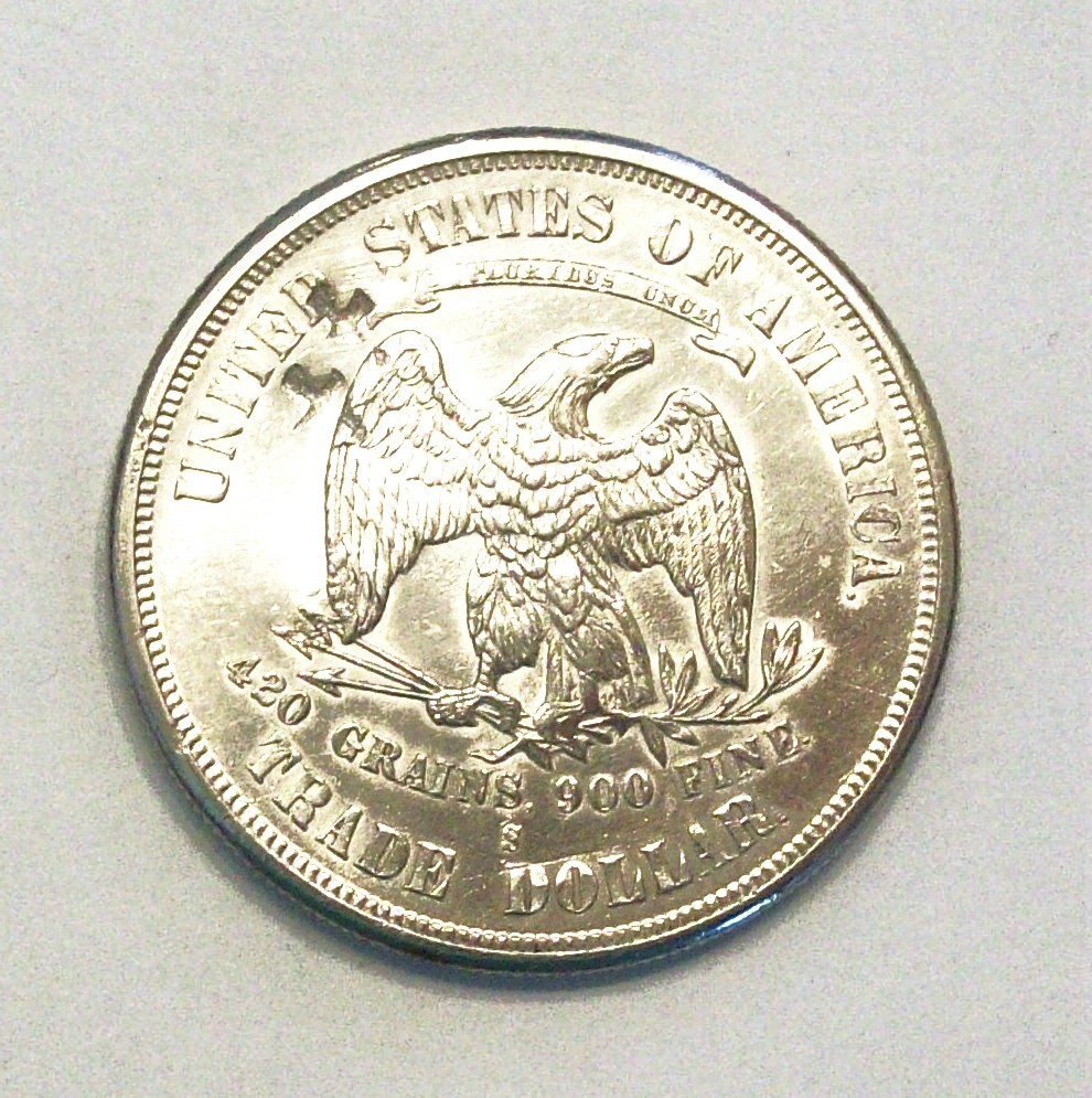 1875 S TRADE DOLLAR--AU+--CHOP MARKS--LIGHT CLEANING MARKS--MIRROR FINISH