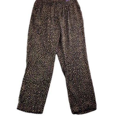 New Catherines Pants Womens 1X 18/20W Black Pull On Cheetah Resort Career Boho