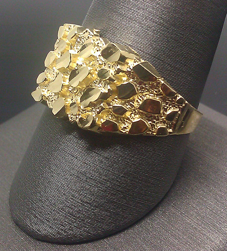 Pre-owned G&d Real Solid 10k Yellow Gold Men Nugget Ring Sizable Pinky Casual