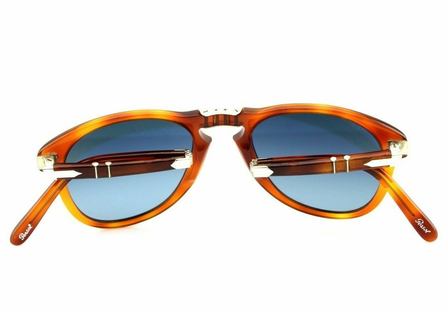 Pre-owned Persol Steve Mcqueen  Folding Havana Blue Polarized Sunglasses Po 714sm 96/s3 In Light Brown/blue