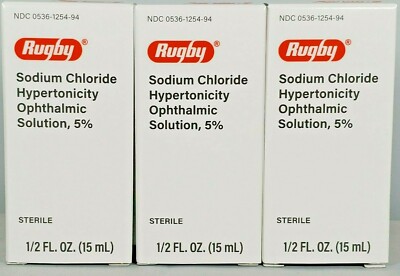 Rugby Sodium Chloride Ophthalmic Solution Eye Drops 5% 15mL -3 Pack -Exp 02-2026