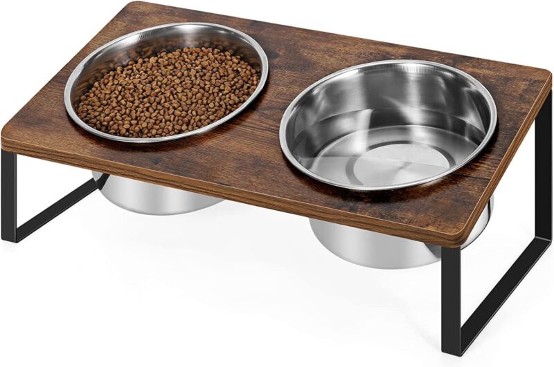 Double Elevated Raised Dog Pet Feeder Bowl Stainless Steel Food Water Stand Tray