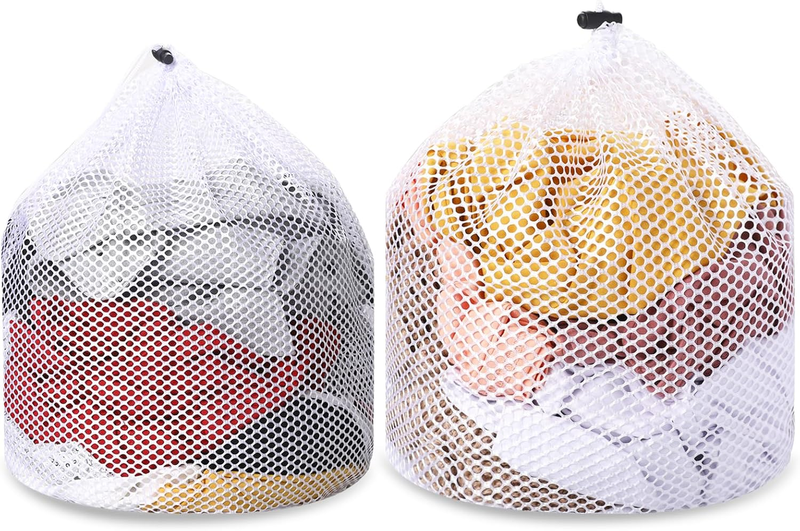 2Pcs Mesh Laundry Bags for Socks, Machine Washable Drawstring Design Travel Mesh