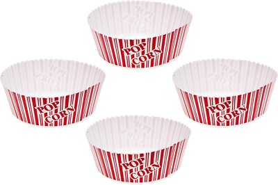Retro Movie Cinema Popcorn Bowl Container Plastic Reusable Tub Bucket - 4 PACK