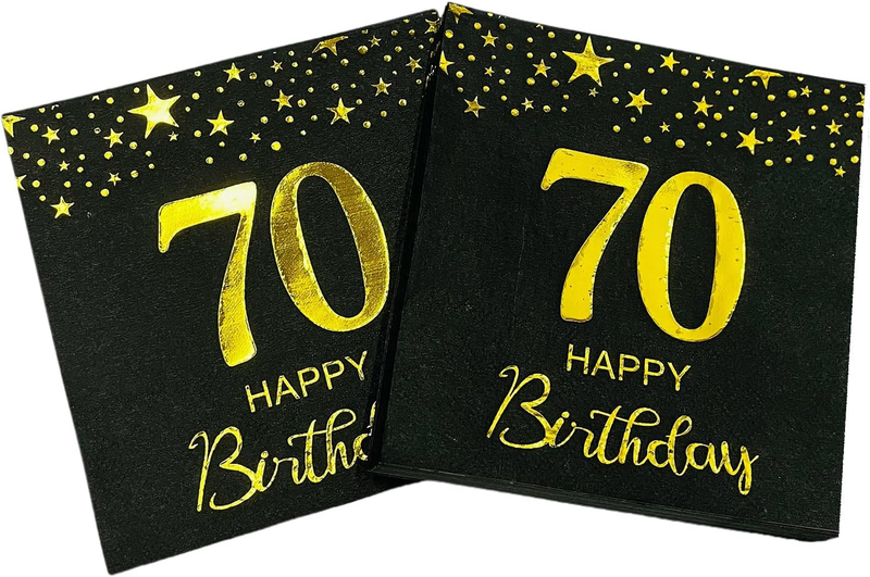 50Pcs70Th Birthday Happy Napkin Black and Gold 70Th Birthday Table Decoration Me