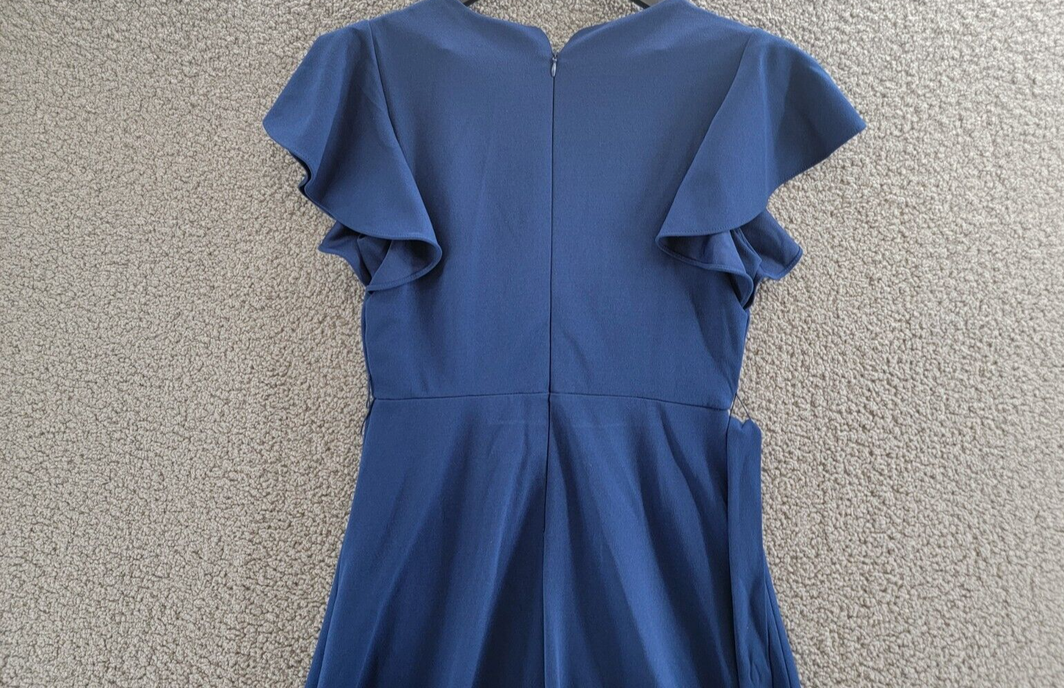 DKNY Flutter-Sleeve Faux-Wrap Dress Women's 2 Blue V-Neck