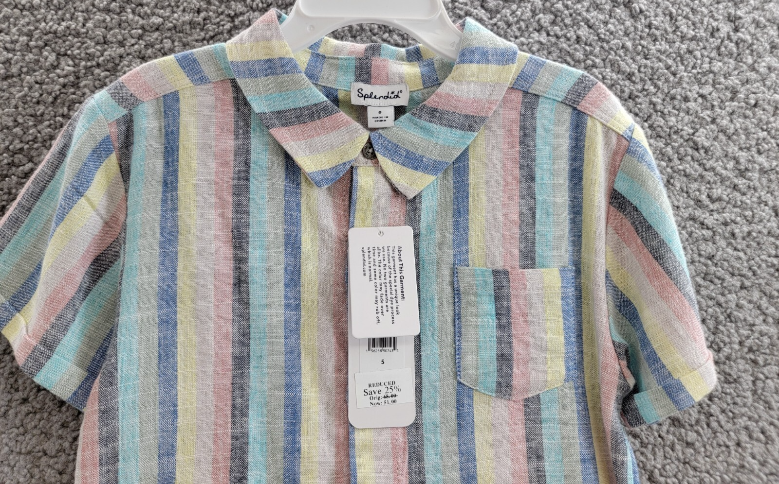 Splendid Santa Monica Button Shirt & Shorts Set Boys 5 Multi Stripe Linen Blend - Picture 4 of 24