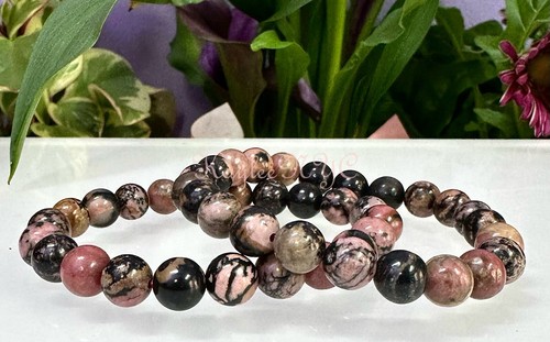 Wholesale Lot 6 Pcs Natural Rhodonite 8mm 7.5” Crystal Healing Stretch Bracelet