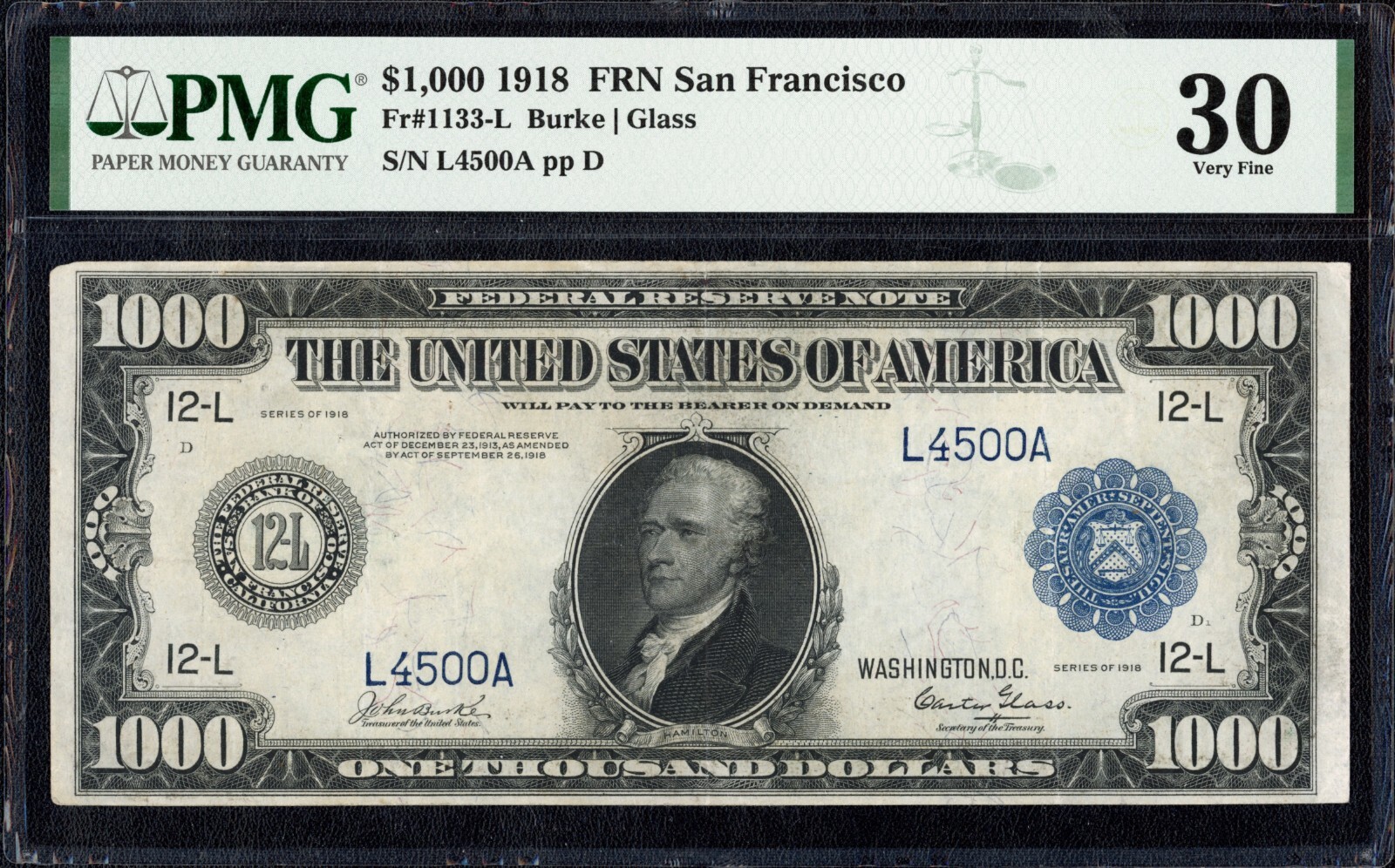 1918 $1000 One Thousand Dollar San Francisco FRN Note Fr