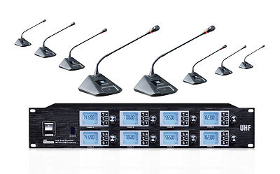 Delegate Microphone System UHF PRO 8 Channel Wireless Conference Room Mic Set