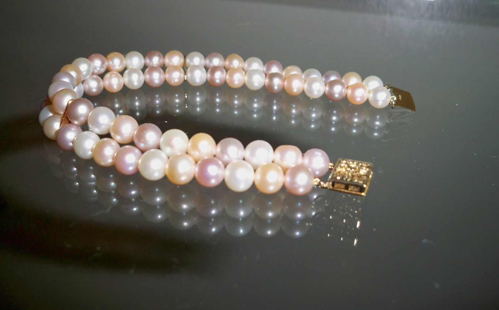 6 MM AAA SOUTH SEA MULTICOLOR PEARL BRACELET 14K 10MM BOX CLASP AND BARS 2 ROWS