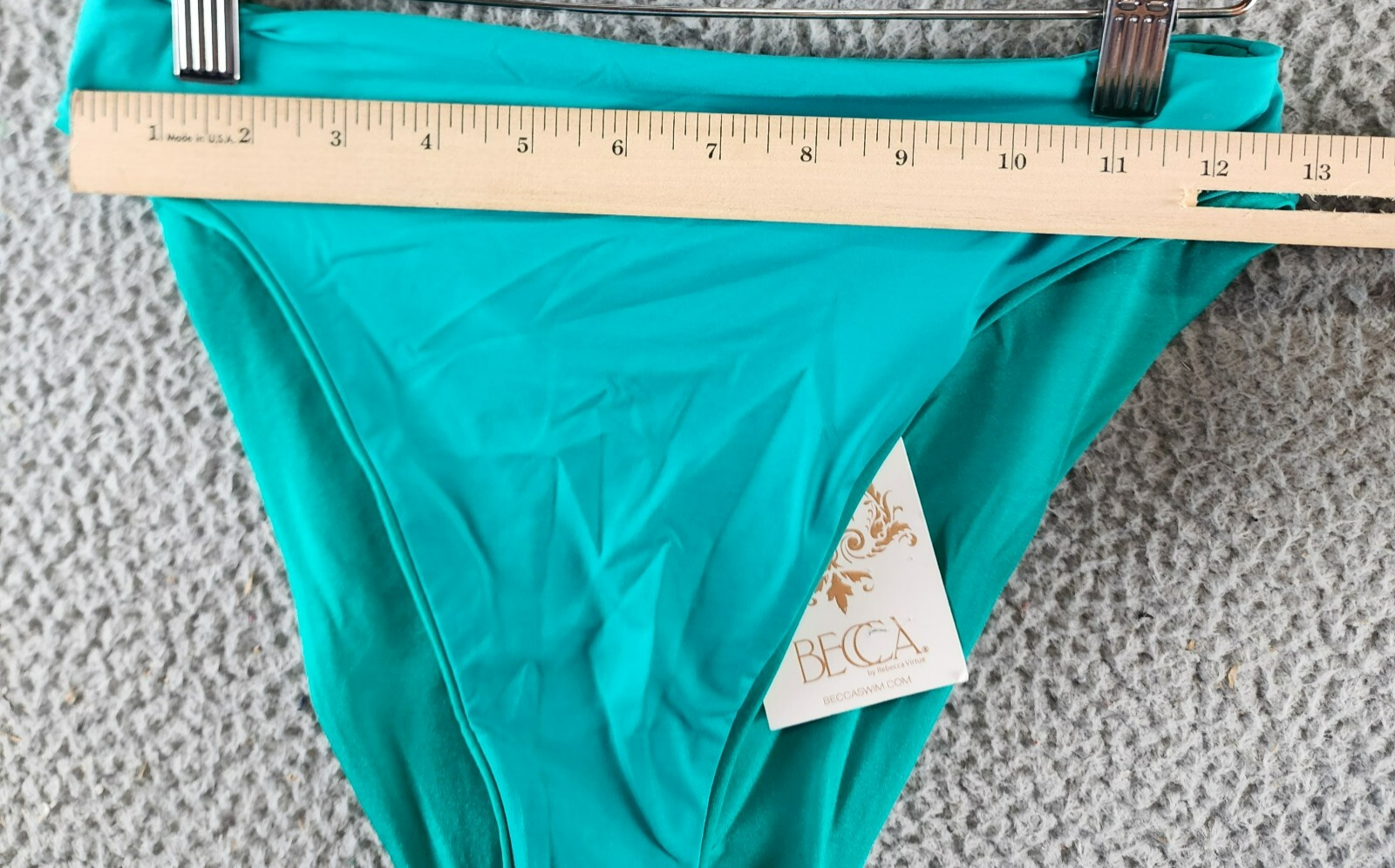 BECCA® by Rebecca Virtue Socialite High Waist Bikini Bottom Women's M Teal Solid - Picture 10 of 12