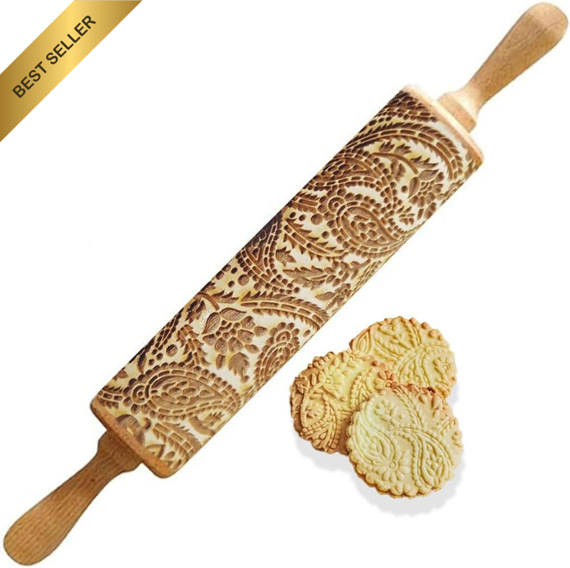 Wooden Rolling Pin, Homemade Pastry Rolling Pin, Baking Accessories with Embosse