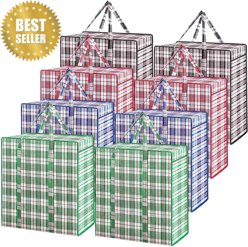 8-Pack Large Plastic Laundry Bags with Zippers, Checkered Pattern, Large Capacit
