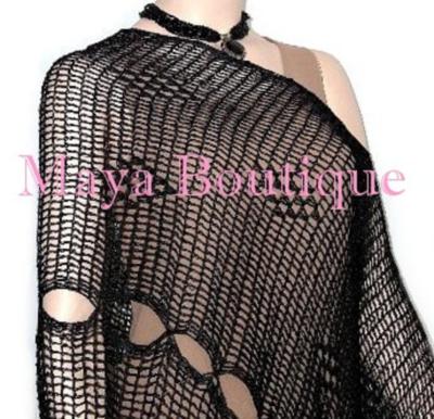 Pre-owned Maya Matazaro Black Crochet Poncho Top Asymmetrical Rayon-silk  One Size