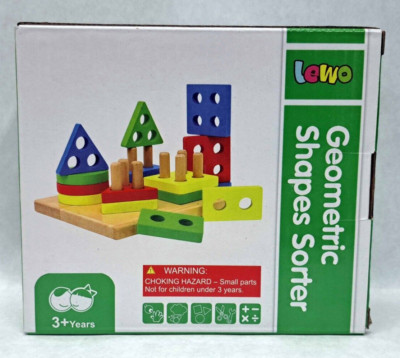 LEWO - Geometric Shapes Sorter Wooden Blocks Toddler Stacking Toy - NEW