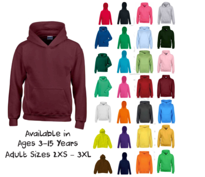 Boys Girls Plain Hoodie Childrens Kids Ages 1 15 Hooded Fleece Sweatshirt Top