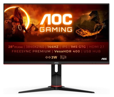 AOC IPS 4K Gaming Monitor U28G2XU2/BK 28" Ultra HD 144Hz 1ms Speakers Black