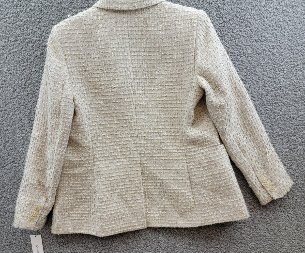 Calvin Klein Petite Patch-Pocket Tonal Tweed Blazer Women's 12P Nomad Multi L/S - Picture 13 of 16