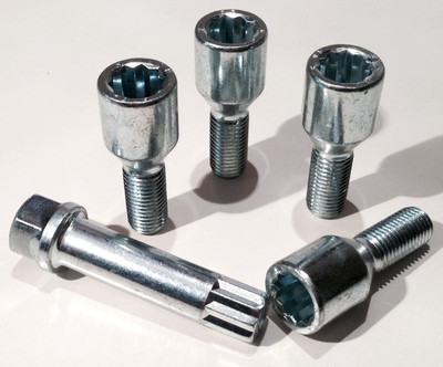 Car wheel Tuner Slim bolts lug M14 x 1.5, 17mm Hex star key, taper seat. x 4